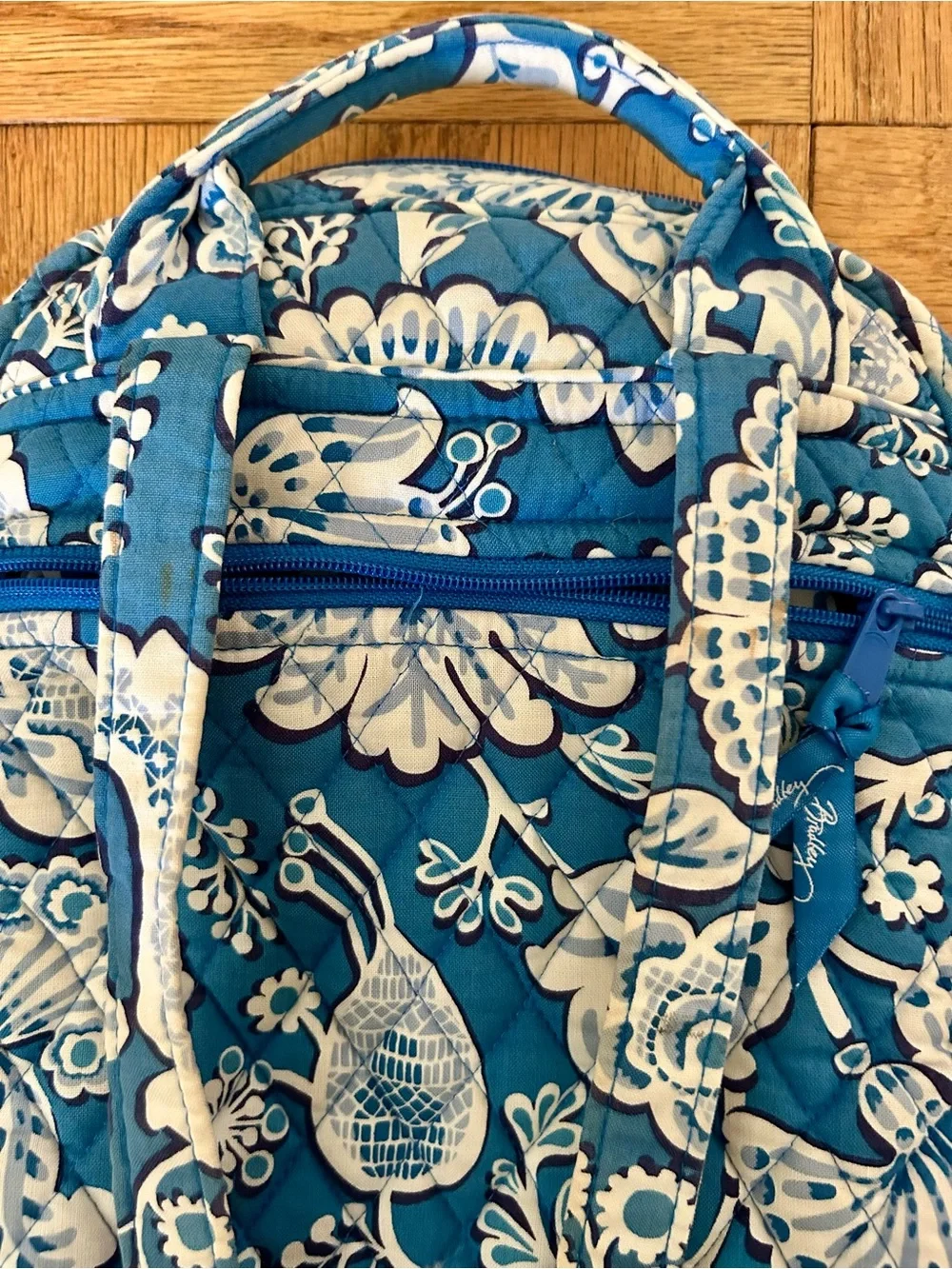 Vera Bradley Blue Floral Quilted Backpack - Women Bags Small 12”L x 9”W